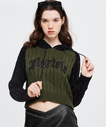 DEVICE（デバイス）の「クロップド丈 フロントロゴ フーディ ニット パーカー（ニット/セーター）」