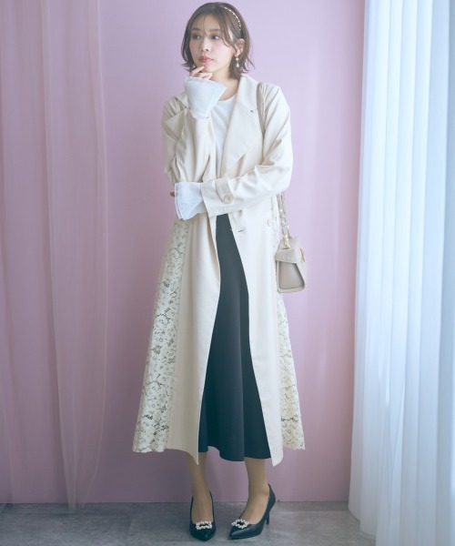 marun（マルン）の「＜大きいサイズ＞  　レースコート　marun（トレンチコート・レディース・サックスブルー/ベージュ・L/LL/3L/4L/5L）」の14枚目の写真