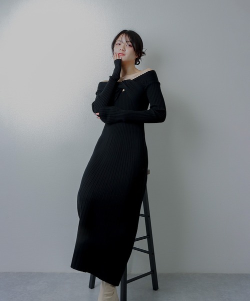 twist knit long dress/ツイストニットロングドレス（ワンピース）｜M