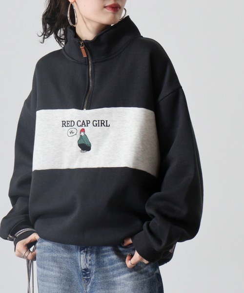 FUNALIVE(ファンアライブ)の「RED CAP GIRL 裏起毛パネル切替RCG刺繍HALFZIP(スウェット・メンズ・ネイビー/ダークグレー/アッシュグレー・M/L)」の1枚目の写真