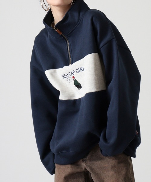 FUNALIVE(ファンアライブ)の「RED CAP GIRL 裏起毛パネル切替RCG刺繍HALFZIP(スウェット・メンズ・ネイビー/ダークグレー/アッシュグレー・M/L)」の14枚目の写真