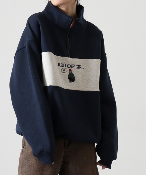 FUNALIVE(ファンアライブ)の「RED CAP GIRL 裏起毛パネル切替RCG刺繍HALFZIP(スウェット・メンズ・ネイビー/ダークグレー/アッシュグレー・M/L)」の15枚目の写真
