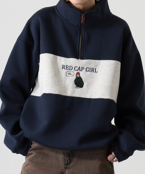 FUNALIVE(ファンアライブ)の「RED CAP GIRL 裏起毛パネル切替RCG刺繍HALFZIP(スウェット・メンズ・ネイビー/ダークグレー/アッシュグレー・M/L)」の13枚目の写真