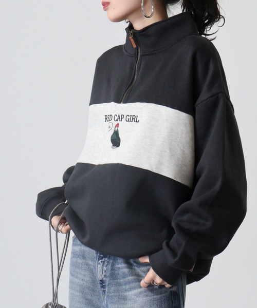 FUNALIVE(ファンアライブ)の「RED CAP GIRL 裏起毛パネル切替RCG刺繍HALFZIP(スウェット・メンズ・ネイビー/ダークグレー/アッシュグレー・M/L)」の9枚目の写真