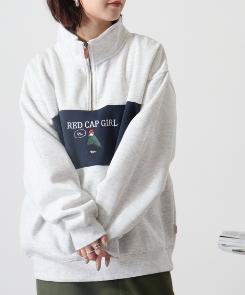 FUNALIVE(ファンアライブ)の「RED CAP GIRL 裏起毛パネル切替RCG刺繍HALFZIP(スウェット・メンズ・ネイビー/ダークグレー/アッシュグレー・M/L)」の5枚目の写真