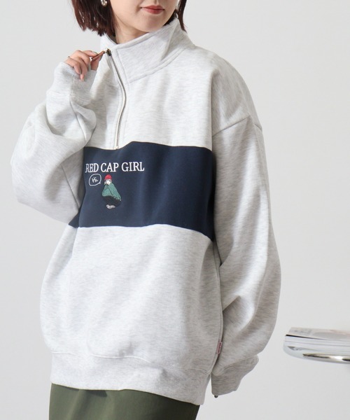 FUNALIVE(ファンアライブ)の「RED CAP GIRL 裏起毛パネル切替RCG刺繍HALFZIP(スウェット・メンズ・ネイビー/ダークグレー/アッシュグレー・M/L)」の6枚目の写真