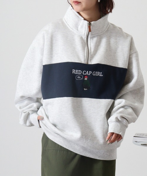 FUNALIVE(ファンアライブ)の「RED CAP GIRL 裏起毛パネル切替RCG刺繍HALFZIP(スウェット・メンズ・ネイビー/ダークグレー/アッシュグレー・M/L)」の7枚目の写真