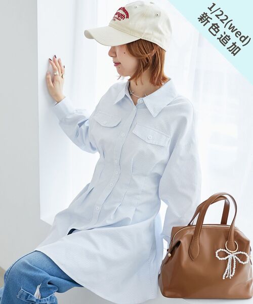 MAJESTIC LEGON（マジェスティックレゴン）の「バックレースアップミニシャツワンピ（シャツワンピース・レディース・ブラック系その他/ホワイト系その他2/ベージュ系その他2/アイボリー/ブルー系その他2・MEDIUM）」の5枚目の写真