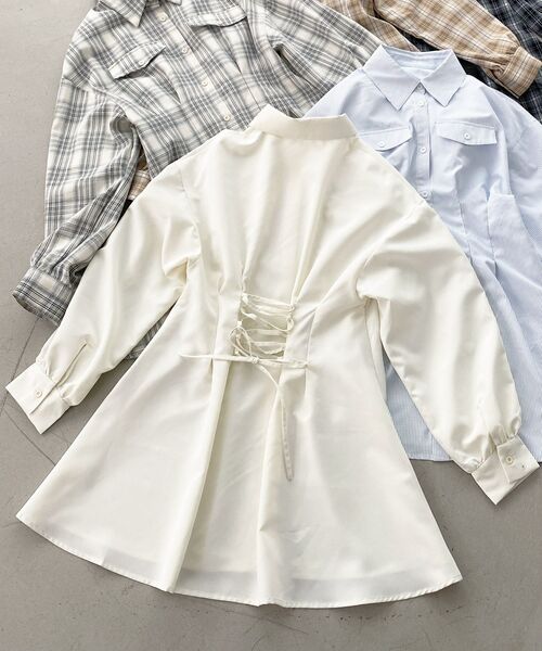 MAJESTIC LEGON（マジェスティックレゴン）の「バックレースアップミニシャツワンピ（シャツワンピース・レディース・ブラック系その他/ホワイト系その他2/ベージュ系その他2/アイボリー/ブルー系その他2・MEDIUM）」の18枚目の写真