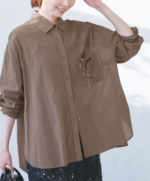 ROPE' PICNIC(ロペピクニック)の「【接触冷感・通気性】お着軽シャツシリーズ/綿ボイルバックタックシャツ(シャツ/ブラウス・レディース・オレンジ/イエロー/ライトグリーン/ピンク/ブラウン/ブルー/オフホワイト/サックスブルー・38)」の3枚目の写真