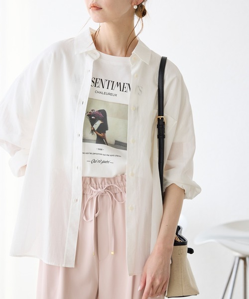 ROPE' PICNIC(ロペピクニック)の「【接触冷感・通気性】お着軽シャツシリーズ/綿ボイルバックタックシャツ(シャツ/ブラウス・レディース・オレンジ/イエロー/ライトグリーン/ピンク/ブラウン/ブルー/オフホワイト/サックスブルー・38)」の2枚目の写真