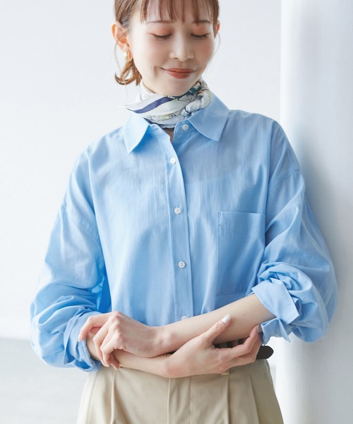 ROPE' PICNIC(ロペピクニック)の「【接触冷感・通気性】お着軽シャツシリーズ/綿ボイルバックタックシャツ(シャツ/ブラウス・レディース・オレンジ/イエロー/ライトグリーン/ピンク/ブラウン/ブルー/オフホワイト/サックスブルー・38)」の4枚目の写真