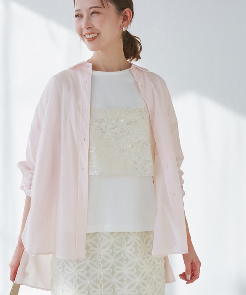 ROPE' PICNIC(ロペピクニック)の「【接触冷感・通気性】お着軽シャツシリーズ/綿ボイルバックタックシャツ(シャツ/ブラウス・レディース・オレンジ/イエロー/ライトグリーン/ピンク/ブラウン/ブルー/オフホワイト/サックスブルー・38)」の7枚目の写真