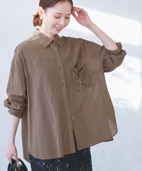 ROPE' PICNIC(ロペピクニック)の「【接触冷感・通気性】お着軽シャツシリーズ/綿ボイルバックタックシャツ(シャツ/ブラウス・レディース・オレンジ/イエロー/ライトグリーン/ピンク/ブラウン/ブルー/オフホワイト/サックスブルー・38)」の18枚目の写真