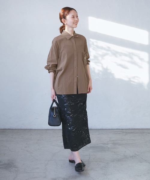 ROPE' PICNIC(ロペピクニック)の「【接触冷感・通気性】お着軽シャツシリーズ/綿ボイルバックタックシャツ(シャツ/ブラウス・レディース・オレンジ/イエロー/ライトグリーン/ピンク/ブラウン/ブルー/オフホワイト/サックスブルー・38)」の19枚目の写真