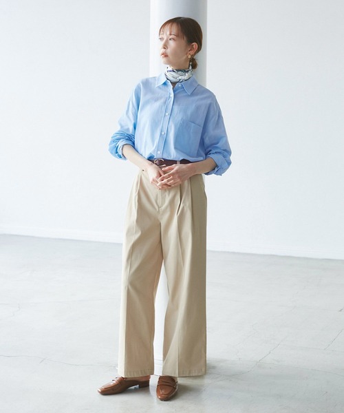 ROPE' PICNIC(ロペピクニック)の「【接触冷感・通気性】お着軽シャツシリーズ/綿ボイルバックタックシャツ(シャツ/ブラウス・レディース・オレンジ/イエロー/ライトグリーン/ピンク/ブラウン/ブルー/オフホワイト/サックスブルー・38)」の20枚目の写真