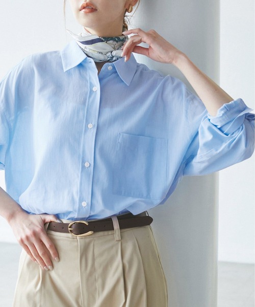 ROPE' PICNIC(ロペピクニック)の「【接触冷感・通気性】お着軽シャツシリーズ/綿ボイルバックタックシャツ(シャツ/ブラウス・レディース・オレンジ/イエロー/ライトグリーン/ピンク/ブラウン/ブルー/オフホワイト/サックスブルー・38)」の22枚目の写真