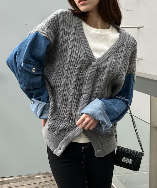 デニム切替ケーブルニットカーデ（カーディガン/ボレロ）｜GLAMOROUS JANE（グラマラスジェーン）