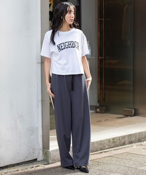 Munich（ミューニック）の「ロゴプリントTシャツ（Tシャツ/カットソー・レディース・モカ/ホワイト/ダークグレー/ライトカーキ・FREE）」の5枚目の写真