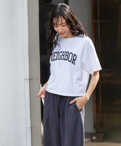 Munich（ミューニック）の「ロゴプリントTシャツ（Tシャツ/カットソー・レディース・モカ/ホワイト/ダークグレー/ライトカーキ・FREE）」の9枚目の写真