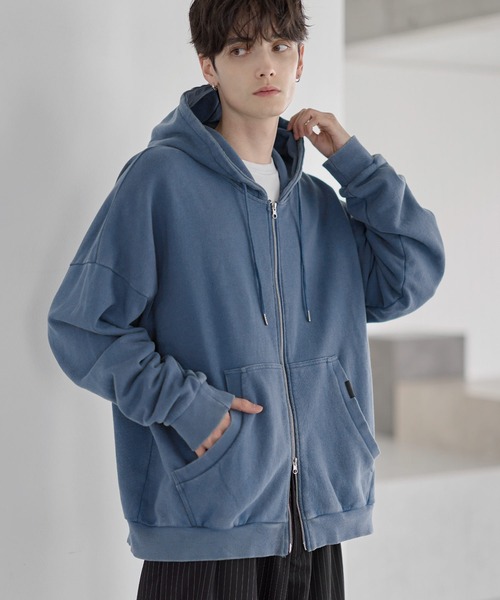 ETELIO(エテリオ)の「ヴィンテージ加工スウェット /カットコーデュロイ PUピスデザインダブルジップパーカー(パーカー・メンズ・ブラック系/ブラック/ワイン系/グレー系/ブルー/アイボリー/ワイン/ブラウン/ブルー系/ブラウン系・XL/L/M/S)」の8枚目の写真