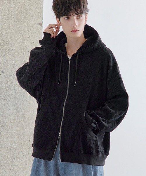 ETELIO(エテリオ)の「ヴィンテージ加工スウェット /カットコーデュロイ PUピスデザインダブルジップパーカー(パーカー・メンズ・ブラック系/ブラック/ワイン系/グレー系/ブルー/アイボリー/ワイン/ブラウン/ブルー系/ブラウン系・XL/L/M/S)」の20枚目の写真