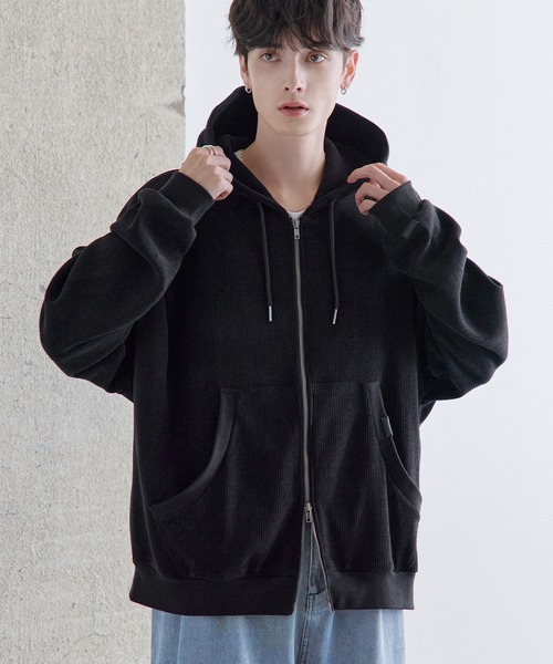 ETELIO(エテリオ)の「ヴィンテージ加工スウェット /カットコーデュロイ PUピスデザインダブルジップパーカー(パーカー・メンズ・ブラック系/ブラック/ワイン系/グレー系/ブルー/アイボリー/ワイン/ブラウン/ブルー系/ブラウン系・XL/L/M/S)」の21枚目の写真