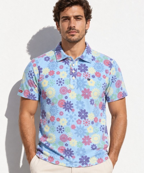 TMT Classic（ティーエムティークラシック）の「ソフトパイル ポロシャツ（FLOWER）（ポロシャツ・メンズ・ホワイト/グリーン/ブルー/オレンジ・LARGE/X-LARGE/SMALL/MEDIUM）」の4枚目の写真