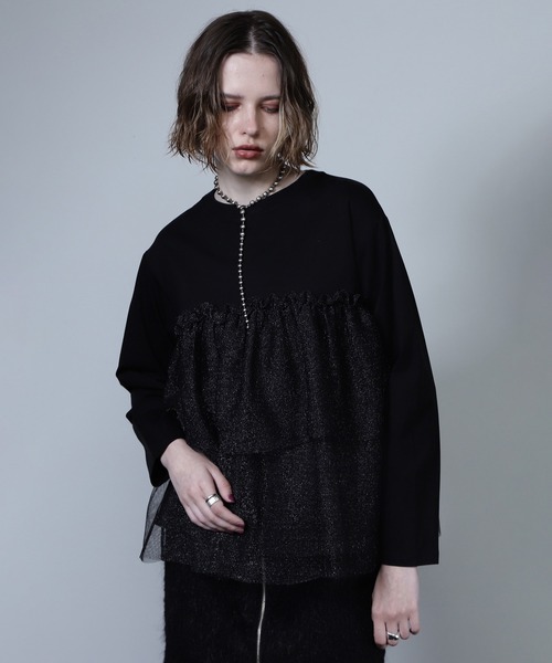 ROSE BUD(ローズバッド)の「【WEB・一部店舗限定】チュールティアードプルオーバー(Tシャツ/カットソー・レディース・ブラック/ホワイト・ONE SIZE)」の2枚目の写真