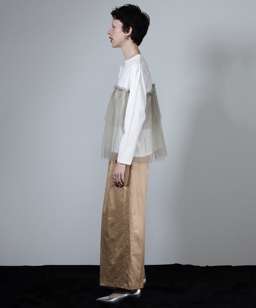 ROSE BUD(ローズバッド)の「【WEB・一部店舗限定】チュールティアードプルオーバー(Tシャツ/カットソー・レディース・ブラック/ホワイト・ONE SIZE)」の4枚目の写真