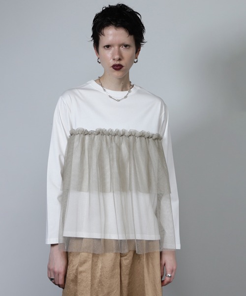 ROSE BUD(ローズバッド)の「【WEB・一部店舗限定】チュールティアードプルオーバー(Tシャツ/カットソー・レディース・ブラック/ホワイト・ONE SIZE)」の6枚目の写真