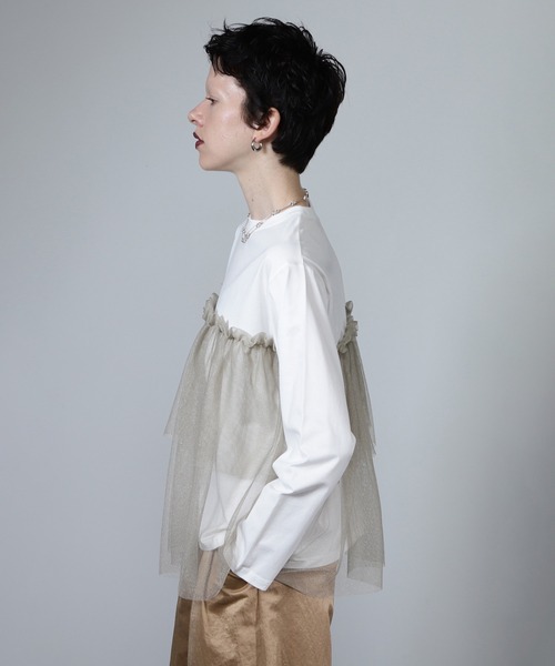 ROSE BUD(ローズバッド)の「【WEB・一部店舗限定】チュールティアードプルオーバー(Tシャツ/カットソー・レディース・ブラック/ホワイト・ONE SIZE)」の7枚目の写真