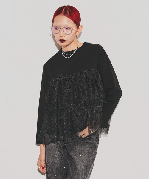 ROSE BUD(ローズバッド)の「【WEB・一部店舗限定】チュールティアードプルオーバー(Tシャツ/カットソー・レディース・ブラック/ホワイト・ONE SIZE)」の12枚目の写真