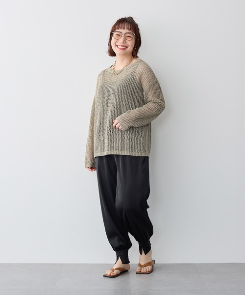 anyfee（エニフィー）の「【anyfee/プラスサイズ】ブークレヤーン透かし編みルーズニット（ニット/セーター・レディース・ベージュ/ブラック・3L/LL/5L/4L）」の6枚目の写真