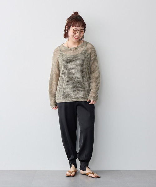 anyfee（エニフィー）の「【anyfee/プラスサイズ】ブークレヤーン透かし編みルーズニット（ニット/セーター・レディース・ベージュ/ブラック・3L/LL/5L/4L）」の8枚目の写真