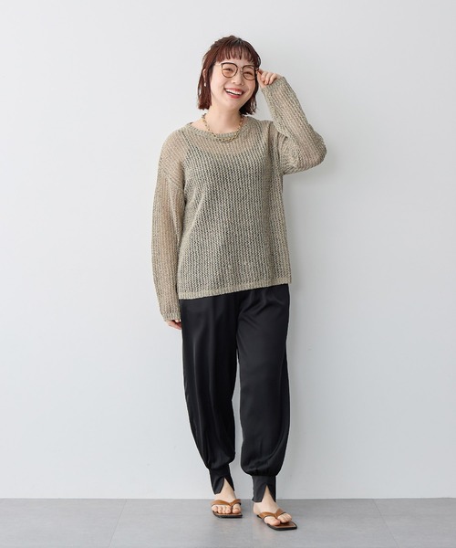 anyfee（エニフィー）の「【anyfee/プラスサイズ】ブークレヤーン透かし編みルーズニット（ニット/セーター・レディース・ベージュ/ブラック・3L/LL/5L/4L）」の9枚目の写真