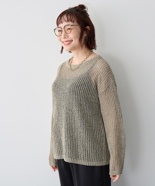 anyfee（エニフィー）の「【anyfee/プラスサイズ】ブークレヤーン透かし編みルーズニット（ニット/セーター・レディース・ベージュ/ブラック・3L/LL/5L/4L）」の12枚目の写真