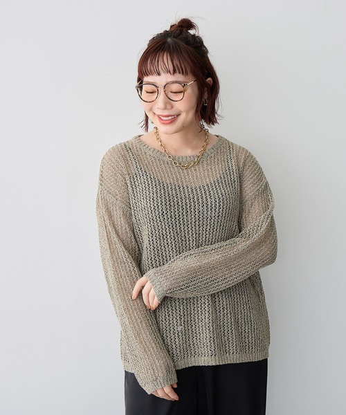 anyfee（エニフィー）の「【anyfee/プラスサイズ】ブークレヤーン透かし編みルーズニット（ニット/セーター・レディース・ベージュ/ブラック・3L/LL/5L/4L）」の13枚目の写真