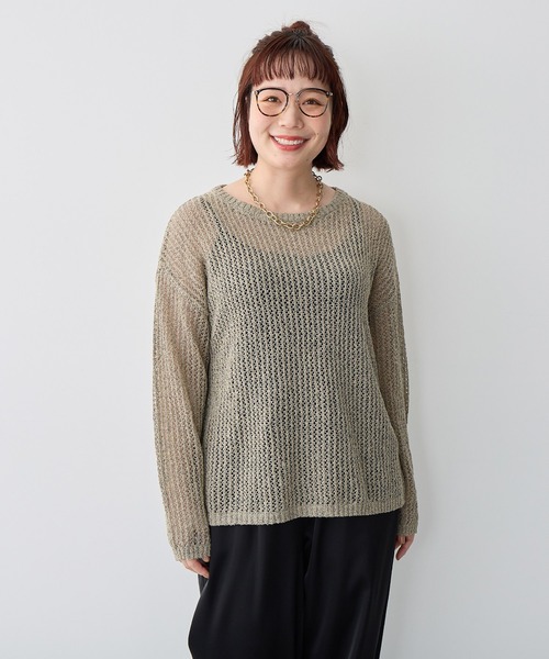 anyfee（エニフィー）の「【anyfee/プラスサイズ】ブークレヤーン透かし編みルーズニット（ニット/セーター・レディース・ベージュ/ブラック・3L/LL/5L/4L）」の14枚目の写真