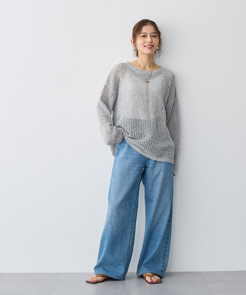 anyfee（エニフィー）の「【anyfee/プラスサイズ】ブークレヤーン透かし編みルーズニット（ニット/セーター・レディース・ベージュ/ブラック・3L/LL/5L/4L）」の20枚目の写真