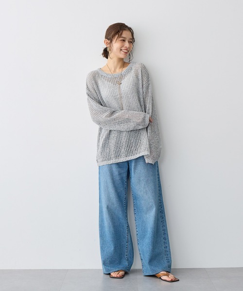 anyfee（エニフィー）の「【anyfee/プラスサイズ】ブークレヤーン透かし編みルーズニット（ニット/セーター・レディース・ベージュ/ブラック・3L/LL/5L/4L）」の22枚目の写真