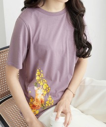 大人かわいいプリント綿混Ｔシャツ