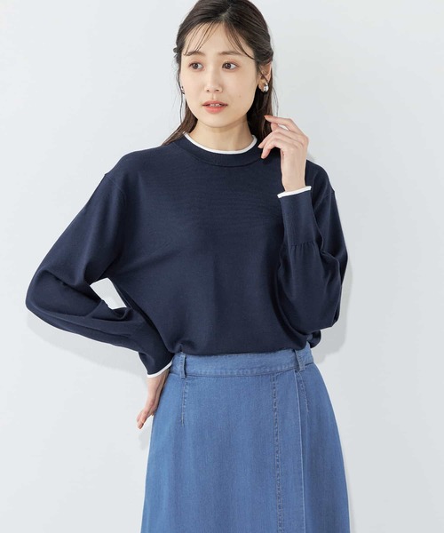 Petit Honfleur(プチオンフルール)の「バイカラー春ニットプルオーバー(ニット/セーター・レディース・イエロー/ネイビー・M/L)」の2枚目の写真