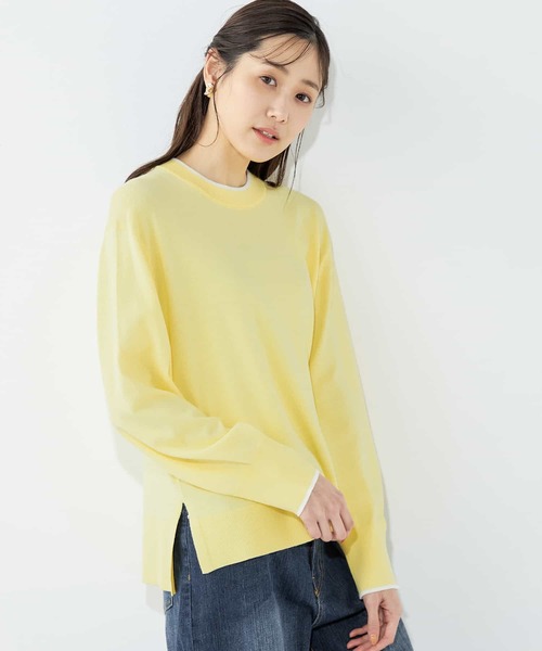 Petit Honfleur(プチオンフルール)の「バイカラー春ニットプルオーバー(ニット/セーター・レディース・イエロー/ネイビー・M/L)」の1枚目の写真