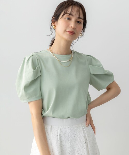 組曲 L(クミキョク オオキイサイズ)の「GIZAコットンタックスリーブ Tシャツ(Tシャツ/カットソー・レディース・ブラック系1/スモーキーグリーン系/アイボリー系/ブラック系・5/6/7)」の4枚目の写真