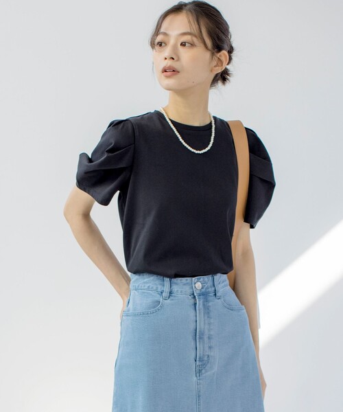 組曲 L(クミキョク オオキイサイズ)の「GIZAコットンタックスリーブ Tシャツ(Tシャツ/カットソー・レディース・ブラック系1/スモーキーグリーン系/アイボリー系/ブラック系・5/6/7)」の18枚目の写真