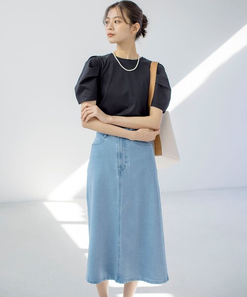 組曲 L(クミキョク オオキイサイズ)の「GIZAコットンタックスリーブ Tシャツ(Tシャツ/カットソー・レディース・ブラック系1/スモーキーグリーン系/アイボリー系/ブラック系・5/6/7)」の20枚目の写真