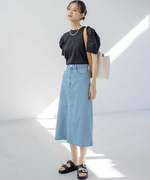 組曲 L(クミキョク オオキイサイズ)の「GIZAコットンタックスリーブ Tシャツ(Tシャツ/カットソー・レディース・ブラック系1/スモーキーグリーン系/アイボリー系/ブラック系・5/6/7)」の21枚目の写真