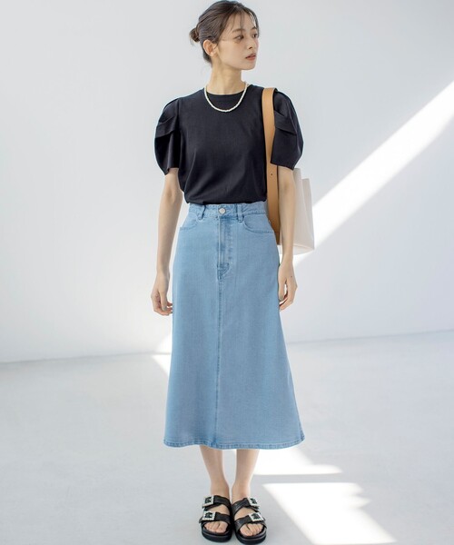 組曲 L(クミキョク オオキイサイズ)の「GIZAコットンタックスリーブ Tシャツ(Tシャツ/カットソー・レディース・ブラック系1/スモーキーグリーン系/アイボリー系/ブラック系・5/6/7)」の22枚目の写真