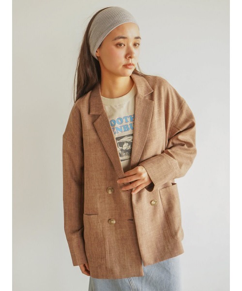 FIKA.(フィーカ)の「Drop shoulder double jacket(テーラードジャケット・レディース・ブラウン/ベージュ系・MEDIUM)」の1枚目の写真